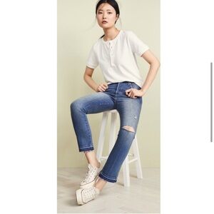 Amo Anthropologie Babe High Rise Ankle Slim Straight Jeans Dive Bar Destroy